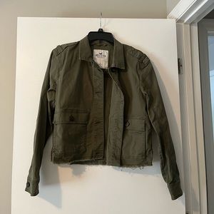 Army green bomber cropped jacket